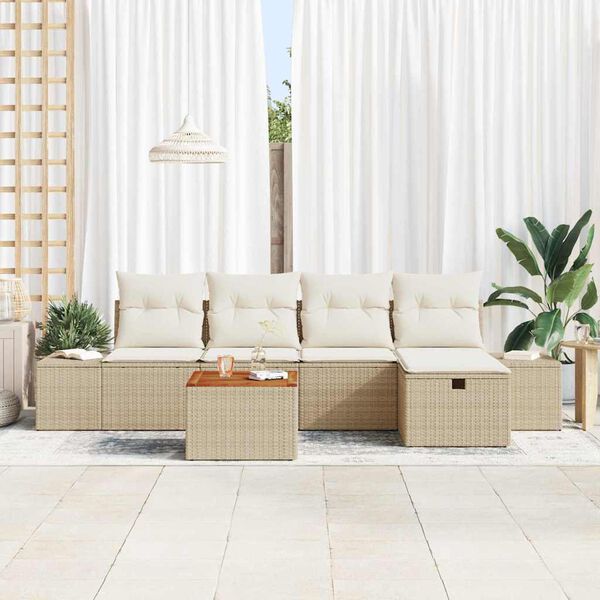 vidaXL Set Divano da Giardino con cuscino 6 pcs Beige polyrattan
