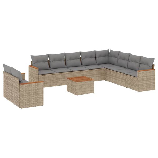 vidaXL Set Divani da Giardino 11 pz con Cuscini Beige in Polyrattan