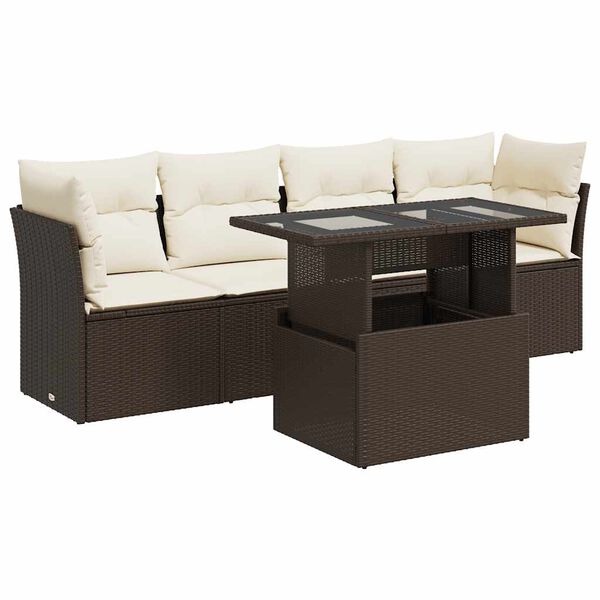 vidaXL Set Divano da Giardino 5 pz con Cuscini Marrone in Polyrattan