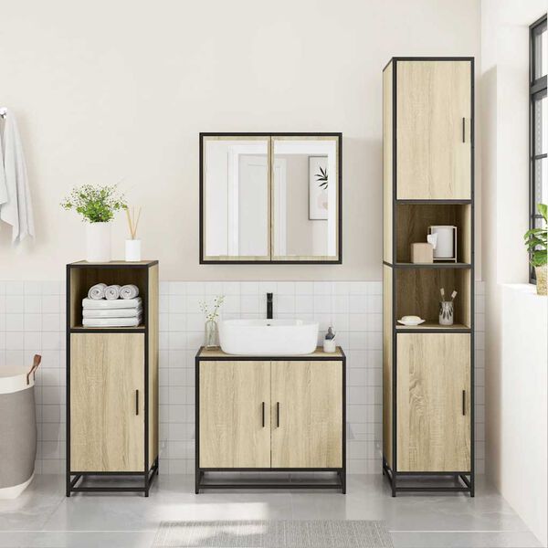 vidaXL Set Mobili da Bagno 4 pz Rovere Sonoma in Legno Multistrato
