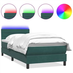 vidaXL Letto a Molle con Materasso e LED Verde Scuro 80x220 cm Velluto