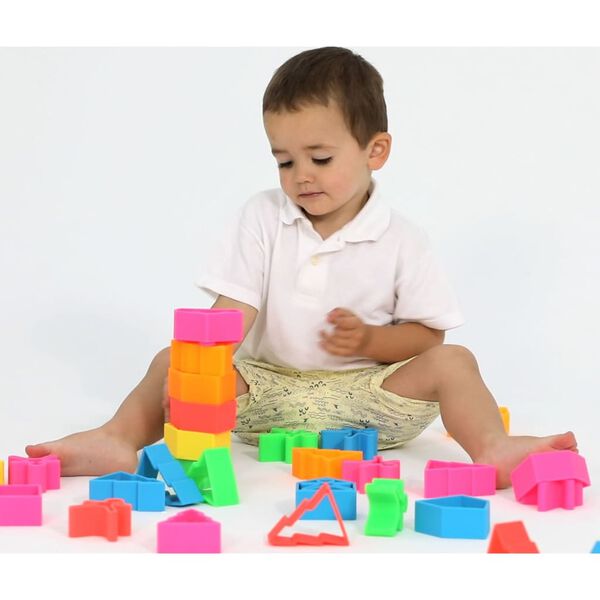 dëna Set di Giocattoli in Silicone Bambini Casette e Alberi Neon 54 pz