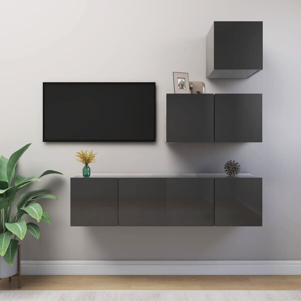 vidaXL Set Mobili TV 4 pz Grigio Lucido in Legno Multistrato