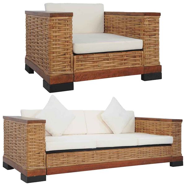 vidaXL Set di Divani 2 pz con Cuscini in Rattan Naturale Marrone