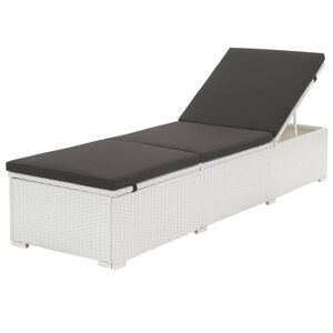 vidaXL Lettino Prendisole con Cuscino Nero in Polyrattan Bianco