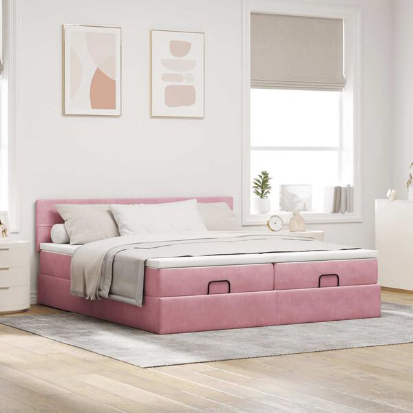 vidaXL Struttura Letto Pouf con Materassi Rosa 160x200 cm Velluto