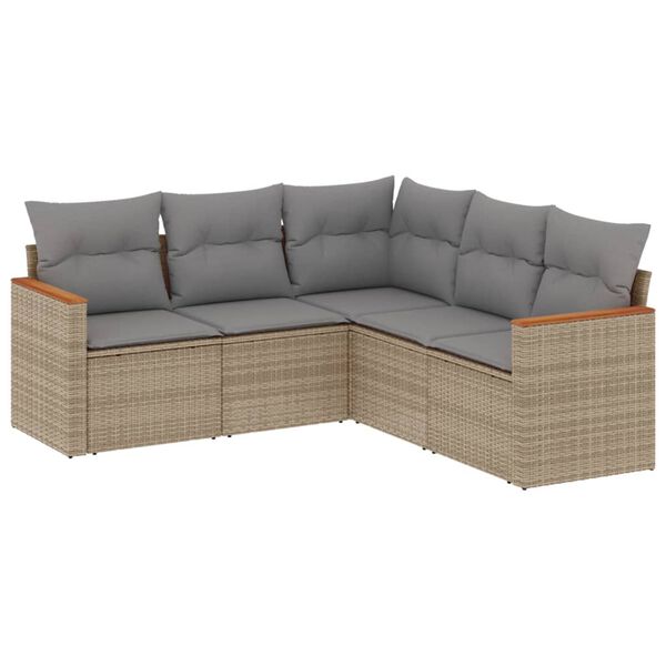 vidaXL Set Divano da Giardino 5 pz con Cuscini Beige Misto Polyrattan
