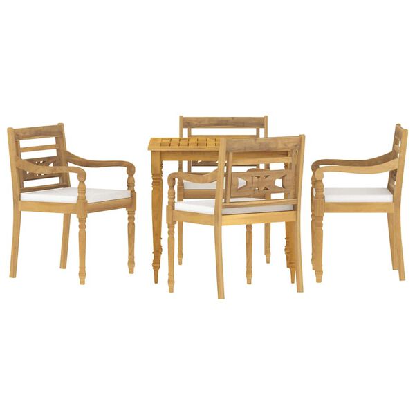 vidaXL Set Pranzo da Giardino 5pz con Cuscini Bianchi Massello di Teak