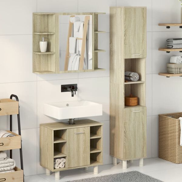 vidaXL Set Mobili da Bagno 3 pz Rovere Sonoma in Legno Multistrato