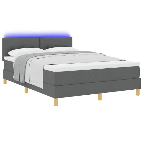 vidaXL Letto a Sorgente LED con led Grigio scuro 140 x 200 cm Tessuto