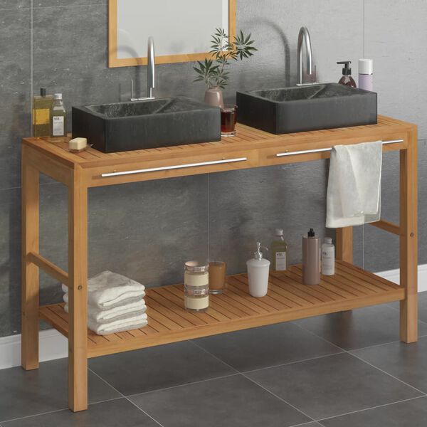 vidaXL Armadietto da Bagno in Legno di Teak con Lavabi in Marmo Nero