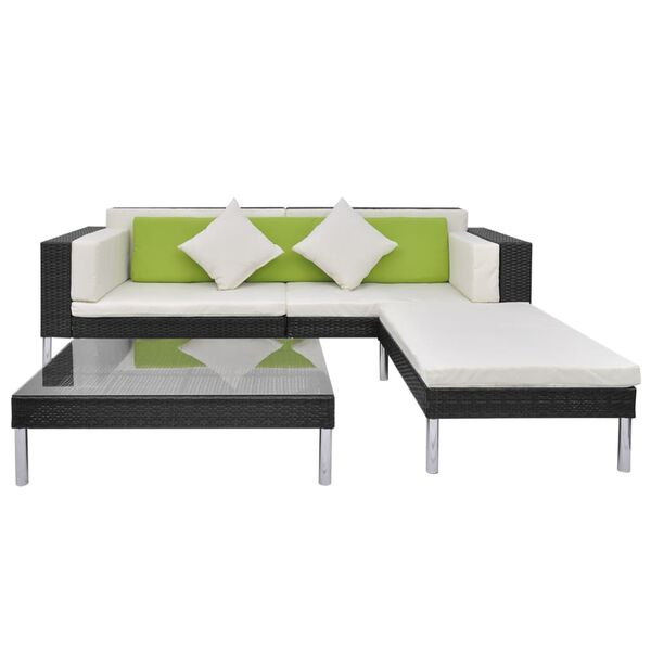 vidaXL Set Divani da Giardino 4 pz con Cuscini in Polyrattan Nero