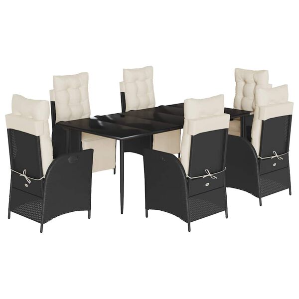 vidaXL Set da Pranzo da Giardino 7 pz Nero con Cuscini in Polyrattan