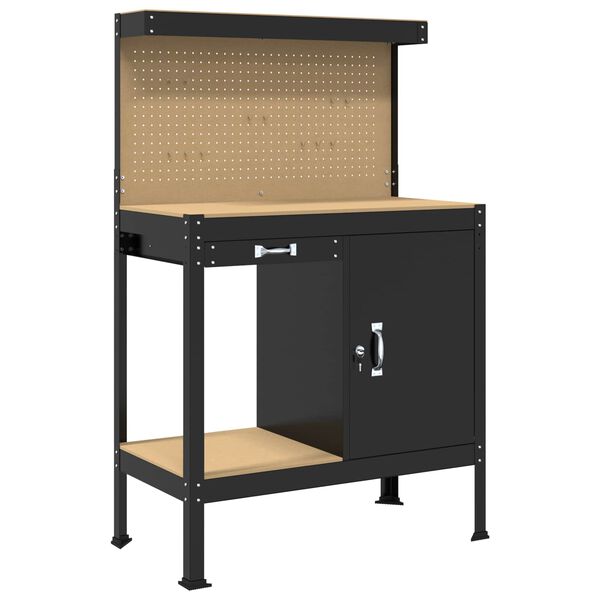 vidaXL Banchi da lavoro Nero 90 x 49 x 141 cm Legno multistrato