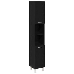 vidaXL Mobile da Bagno Rovere Nero 30 x 30 x 179 cm Legno multistrato