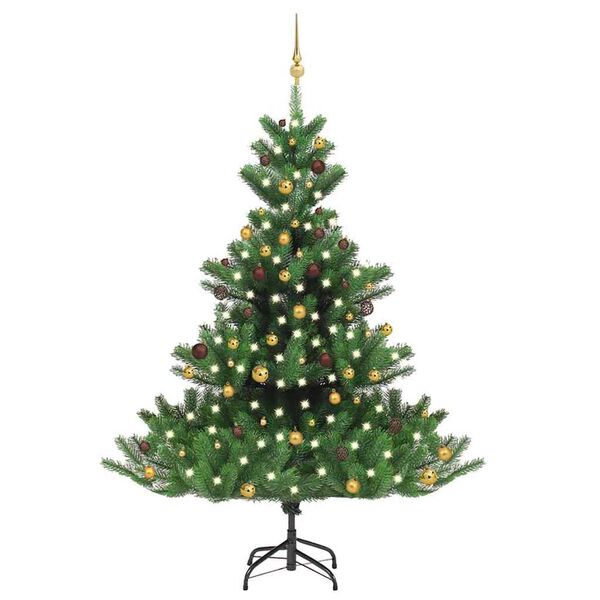 vidaXL Albero Natale Artificiale Nordmann con LED Palline Verde 120 cm