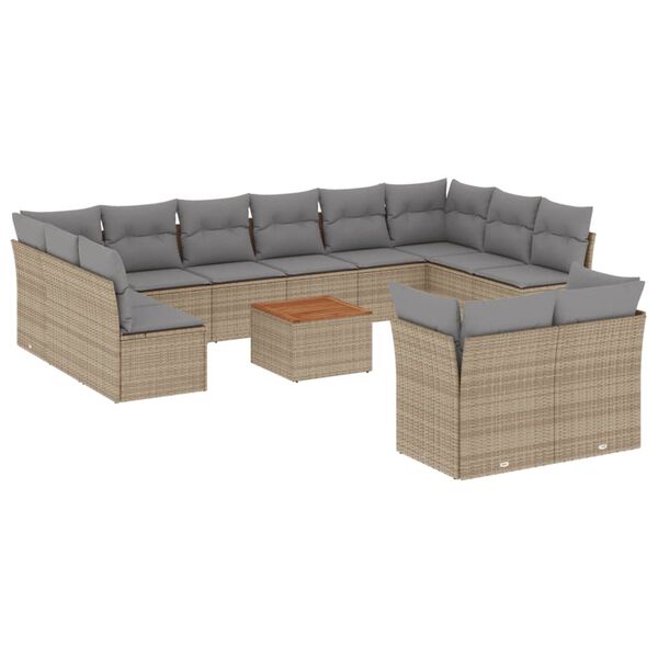 vidaXL Set Divano da Giardino 13 pz con Cuscini Beige Misto Polyrattan