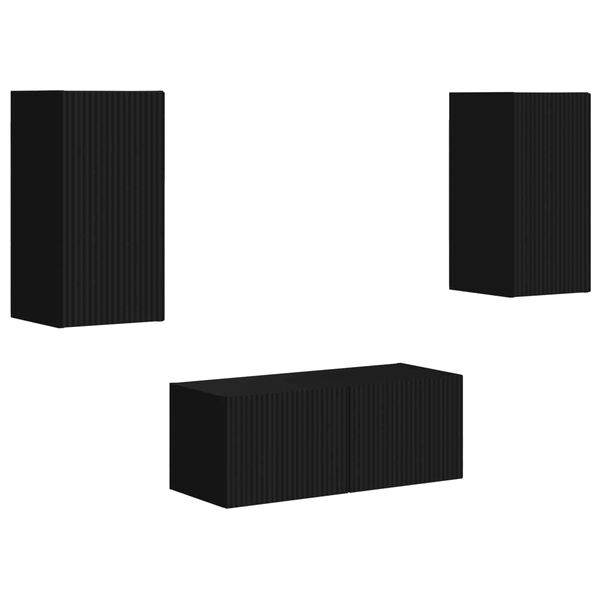 vidaXL Set mobile TV Montaggio a parete 6 pcs Nero Legno multistrato