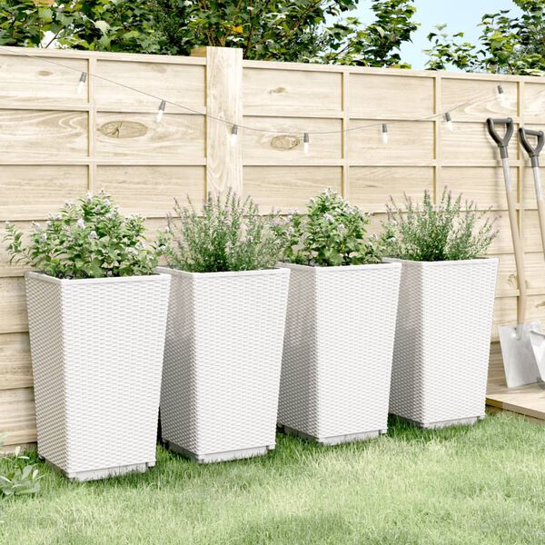 vidaXL Fioriere da Giardino 4 pz Bianche 32,5x32,5x57 cm in PP