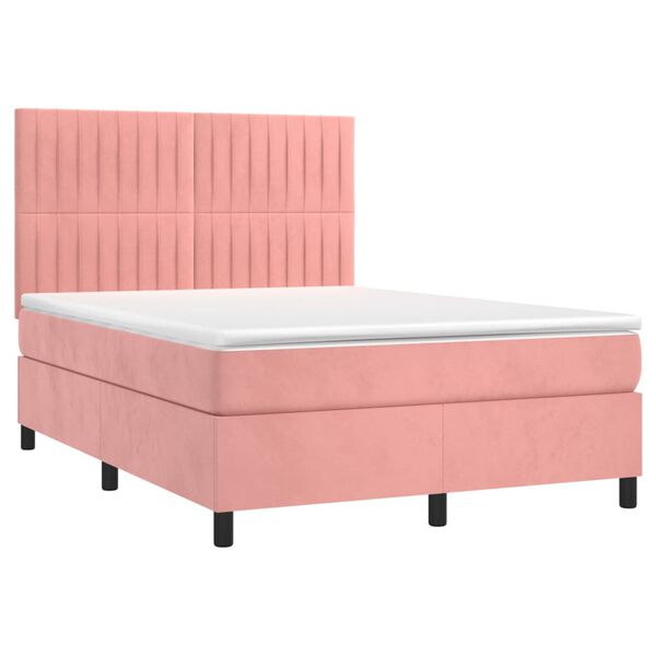 vidaXL Letto a Molle con Materasso e LED Rosa 140x200 cm in Velluto