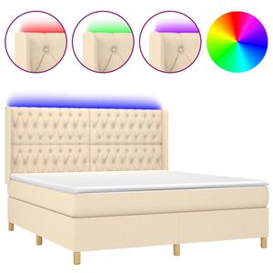 vidaXL Letto a Molle con Materasso e LED Crema 180x200 cm in Tessuto