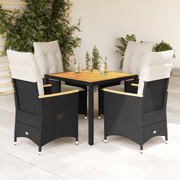 vidaXL Set da Pranzo da Giardino 5 pz Nero con Cuscini in Polyrattan