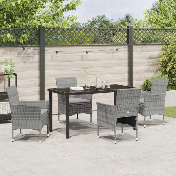 vidaXL Set da Pranzo per Giardino con cuscino 5 pcs Grigio polyrattan