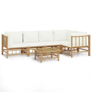 vidaXL Set Salotto da Giardino 6pz con Cuscini Bianco Crema in Bamb&ugrave;