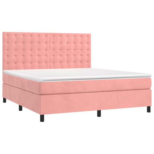 vidaXL Letto a Molle con Materasso e LED Rosa 180x200 cm in Velluto