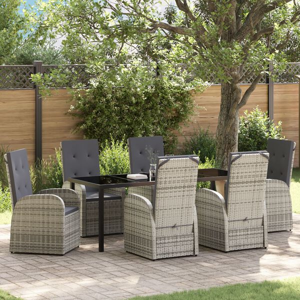 vidaXL Set da Pranzo per Giardino con cuscino 7 pcs Grigio polyrattan