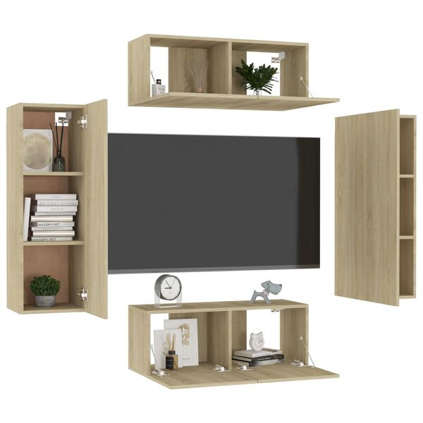 vidaXL Set di Mobili TV 4 pz Rovere Sonoma in Legno Multistrato