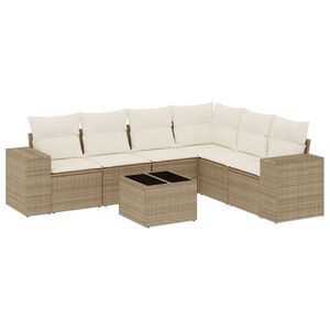 vidaXL Set Divani da Giardino 7 pz con Cuscini Beige in Polyrattan