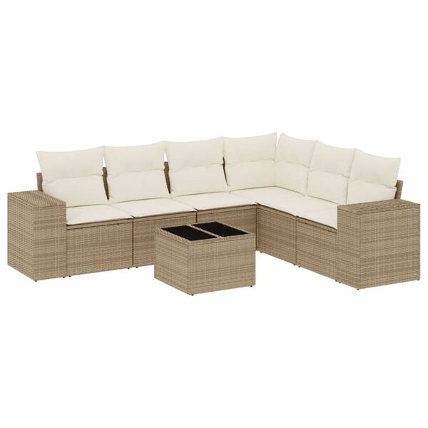 vidaXL Set Divani da Giardino 7 pz con Cuscini Beige in Polyrattan