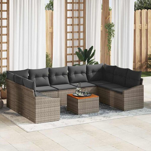 vidaXL Set Divano da Giardino 10 pcs Grigio polyrattan