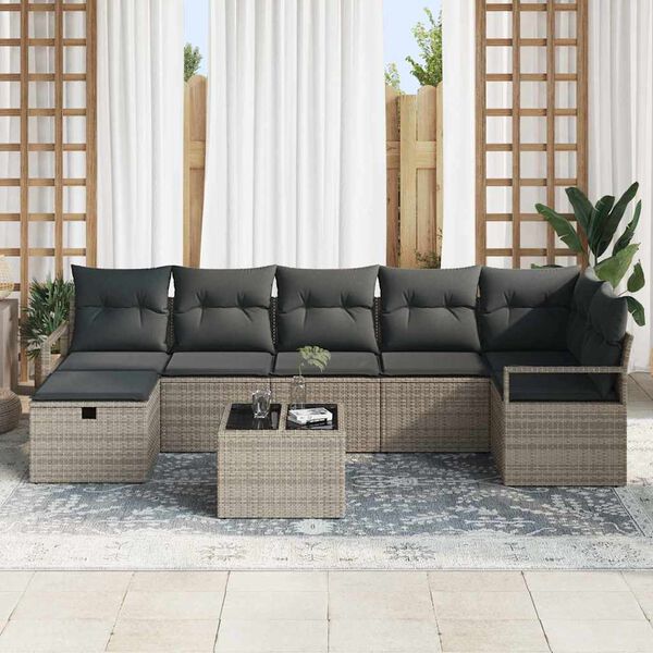 vidaXL Set di divani con cuscino 8 pcs Grigio polyrattan