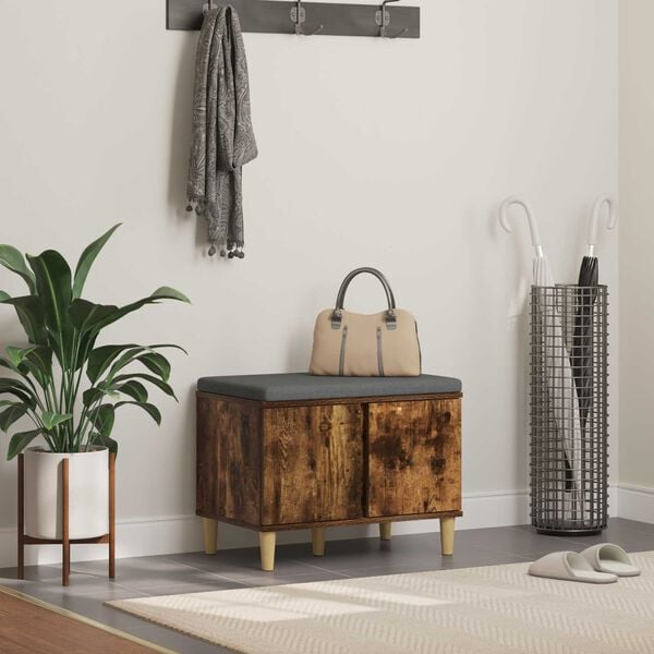 vidaXL Panca per ingresso con cuscino Rovere fum&eacute; 60 x 38 x 46 cm
