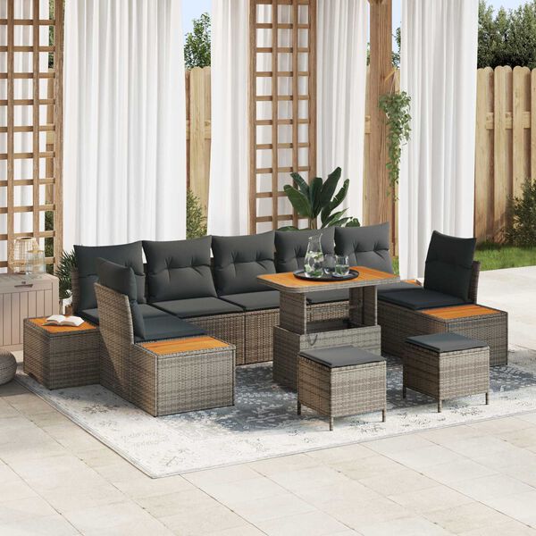 vidaXL Set Divano da Giardino con cuscino 10 pcs Grigio Poly Rattan