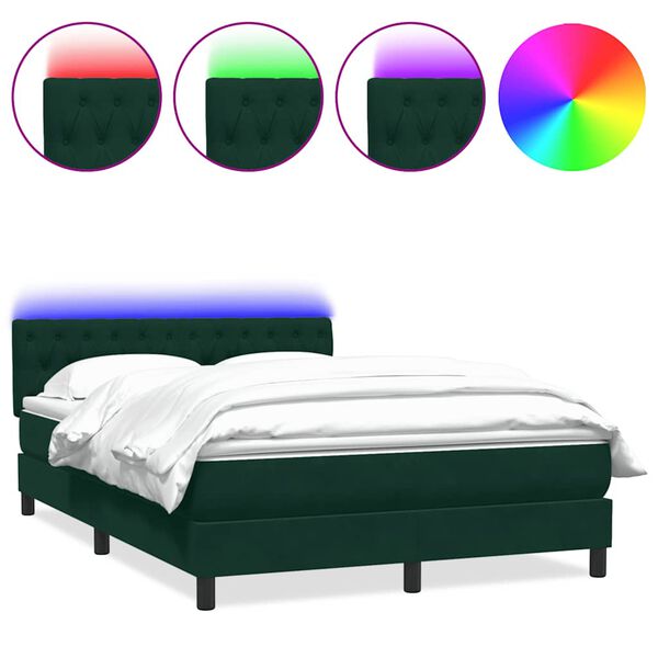 vidaXL Letto a Molle con Materasso e LED Verde Scuro 160x210 cm Velluto