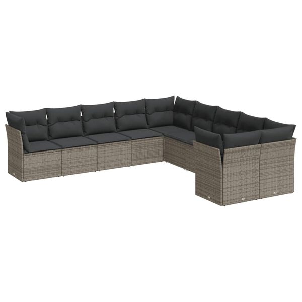 vidaXL Set Divano da Giardino 10 pz con Cuscini Grigio in Polyrattan