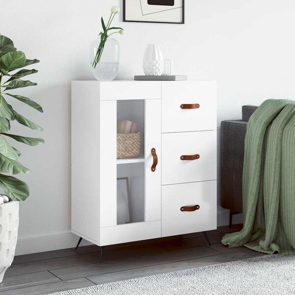 vidaXL Credenza 69,5x34x90 cm in Legno Multistrato Bianco Lucido