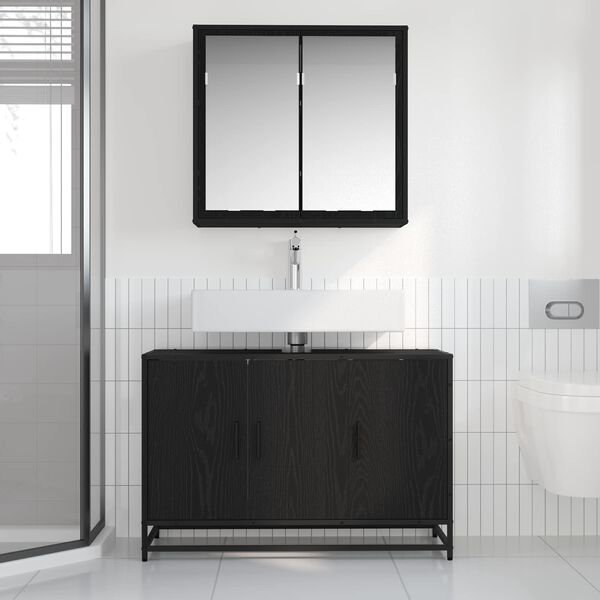 vidaXL Set di mobili per il bagno 2 pcs Rovere Nero Legno multistrato