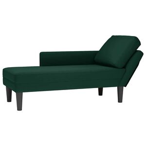 vidaXL Sdraio con Cuscino e Bracciolo Destro in Velluto Verde Scuro