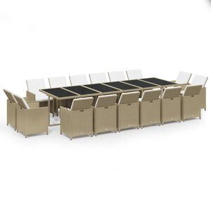 vidaXL Set da Pranzo per Giardino 17pz con Cuscini in Polyrattan Beige