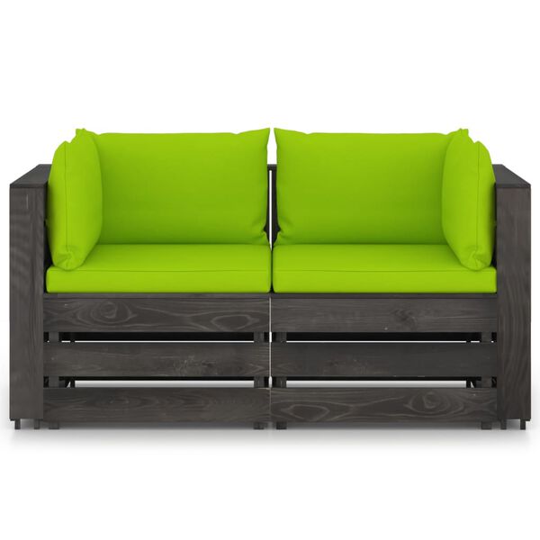 vidaXL Divano da Giardino 2 Posti con Cuscini Legno Impregnato Grigio