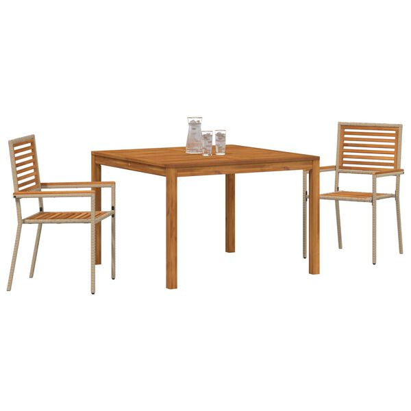 vidaXL Set da Pranzo per Giardino 3 pcs Beige Legno di Acacia Massello