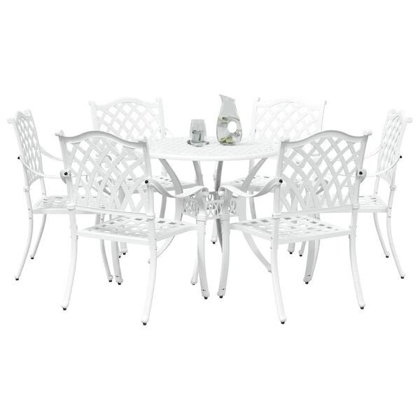vidaXL Set da Pranzo per Giardino 7 pcs Bianco Alluminio