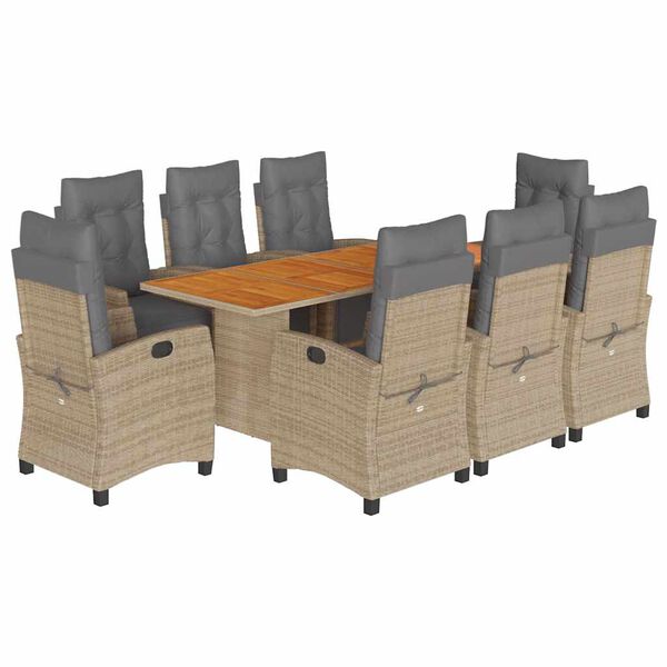 vidaXL Set Pranzo da Giardino 9 pz con Cuscini Beige Misto Polyrattan