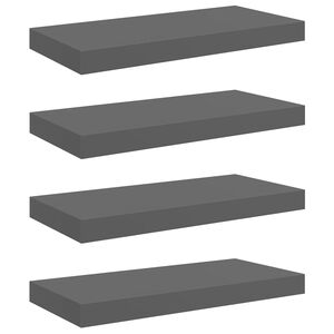 vidaXL Scaffali a Parete 4 pz Grigio Lucido 50x23,5x3,8 cm in MDF