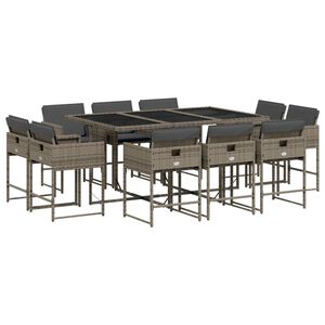 vidaXL Set da Pranzo da Giardino 11pz con Cuscini in Polyrattan Grigio