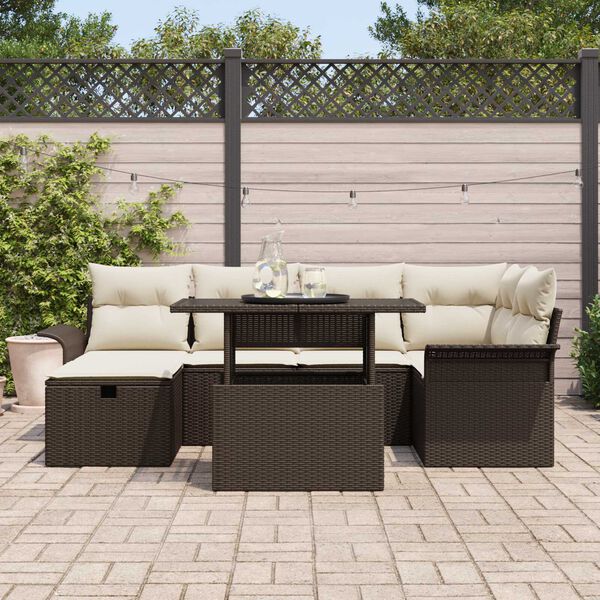 vidaXL Set Divano da Giardino con cuscino 7 pcs Marrone Poly Rattan